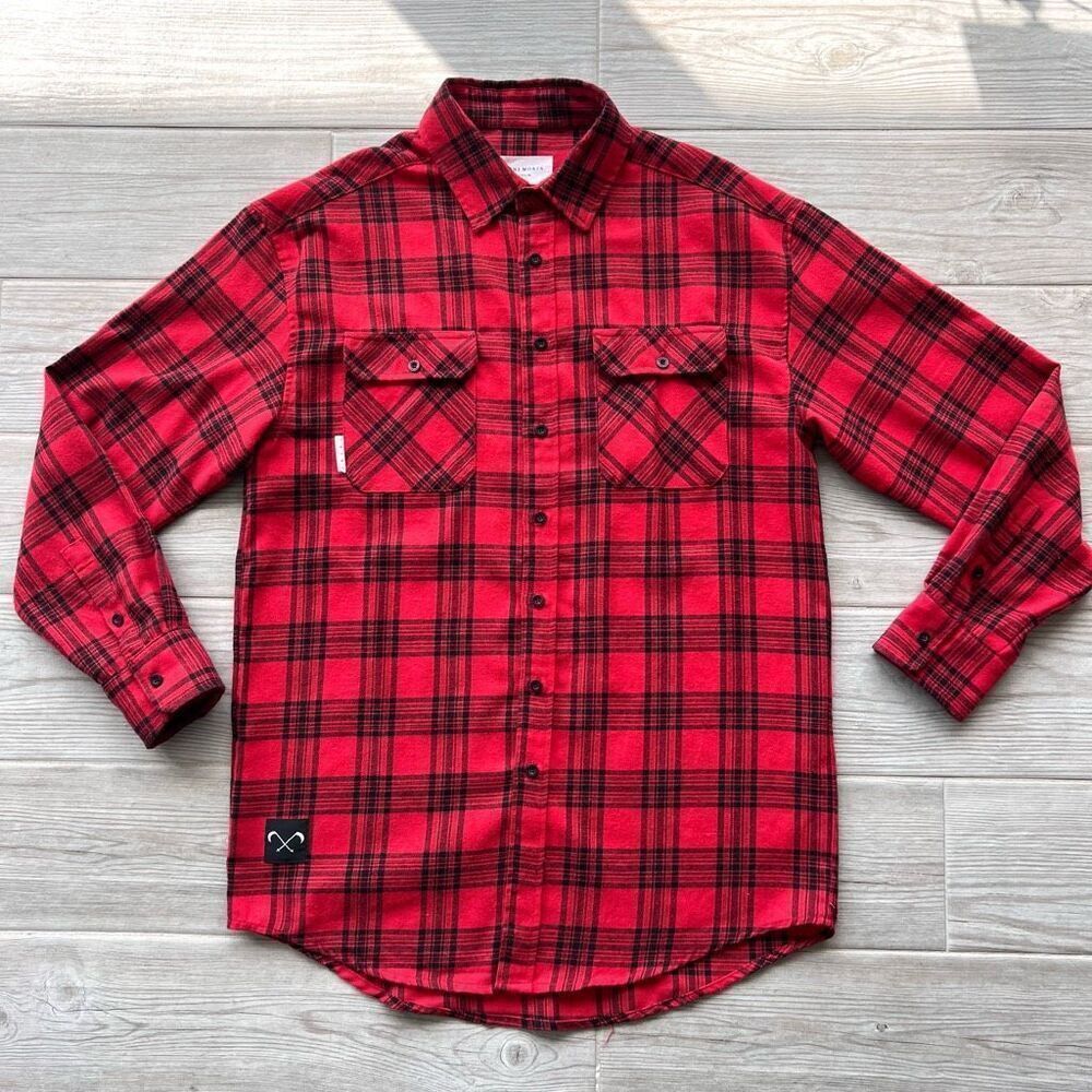 Saint Morta Mens Red Plaid Flannel Long Sleeve Button-Down Shirt‎ Size Medium